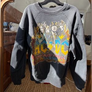 MadeWorn‎ Gray AC/DC Vintage Distressed Sweatshirt